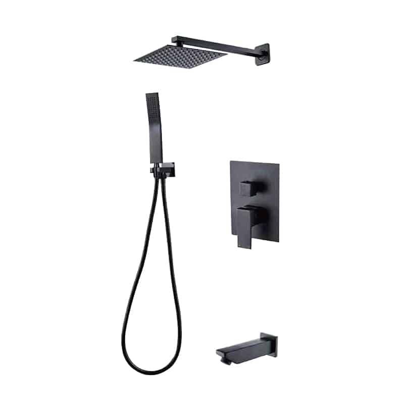 R-6161 Rainfall Shower System Matte Black Shower Head Hand Held Square Shower Head