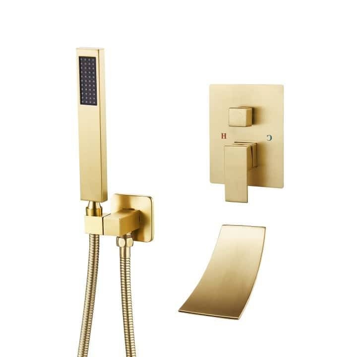 Waterfall Wall Mounted Bathtub Faucet Set, Solid Brass Single Handle RDE--6095-BG Waterfall Wall Mounted Bathtub Faucet Set, Solid Brass Single Handle RDE--6095-BG