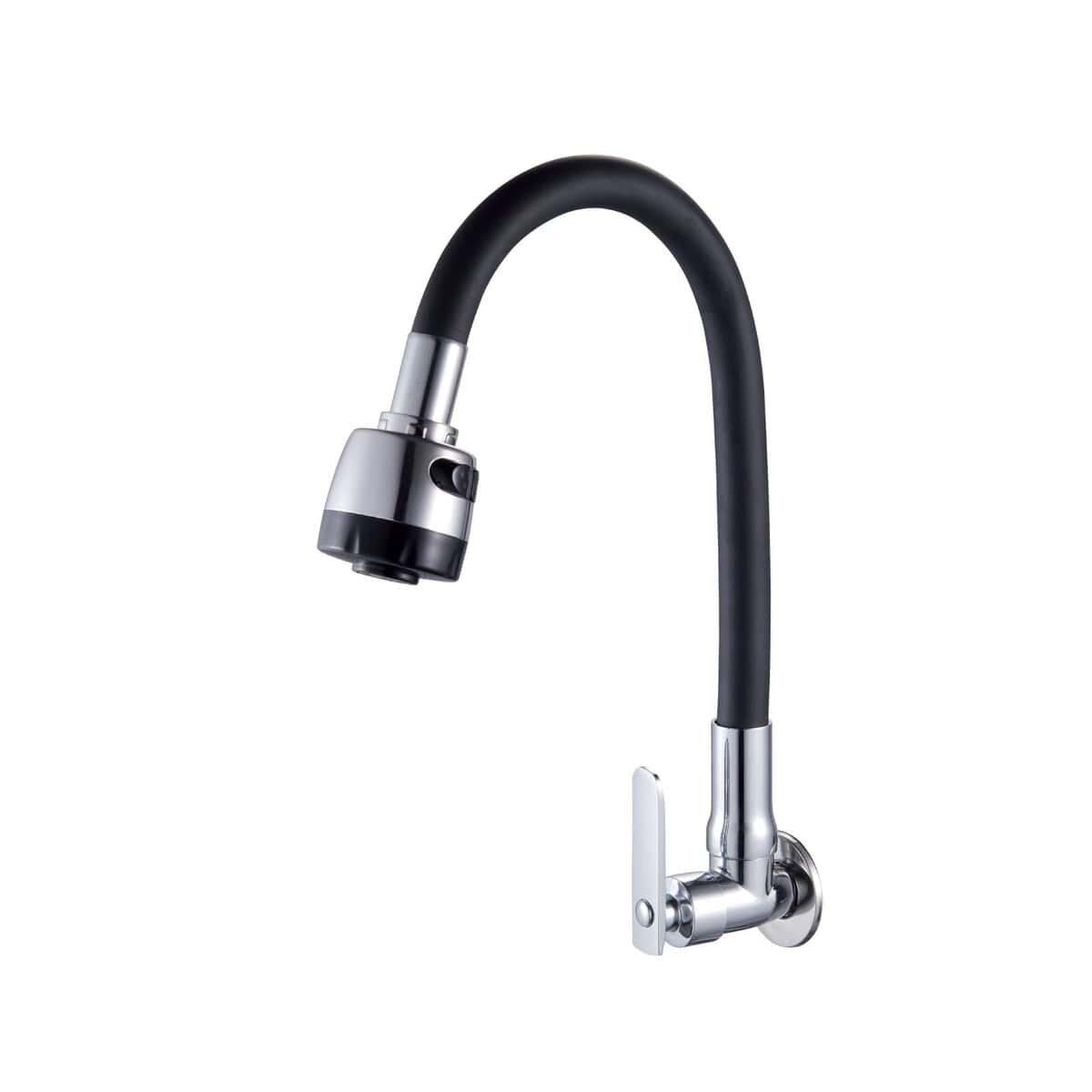 Kitchen Sink Tap Flexible Neck Black Color Wall Mount Chrome Finish PA-7013-Black