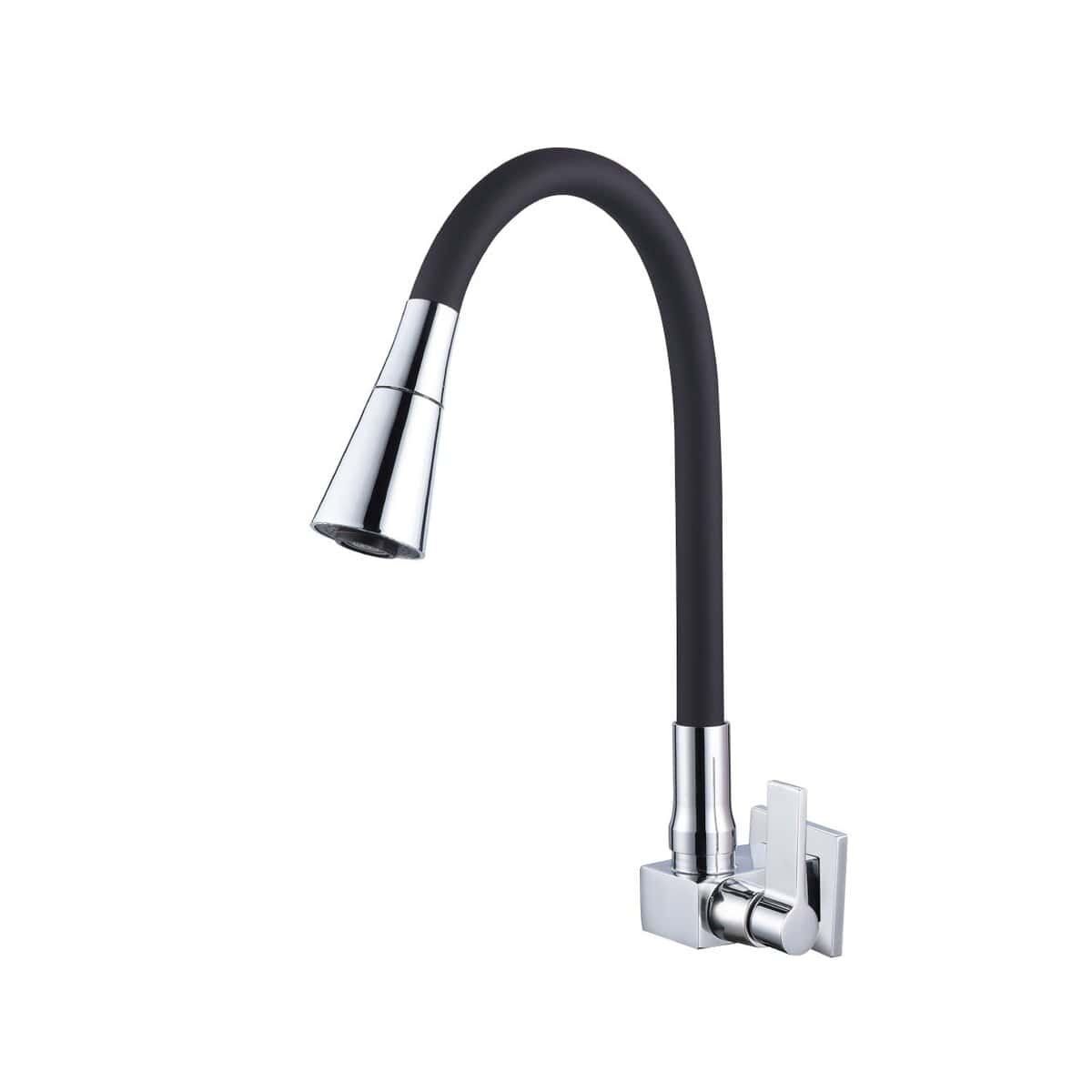 Wall Mount Sink Tap for Kitchen Flexible Neck Black Color Chrome Finish W-7022 black